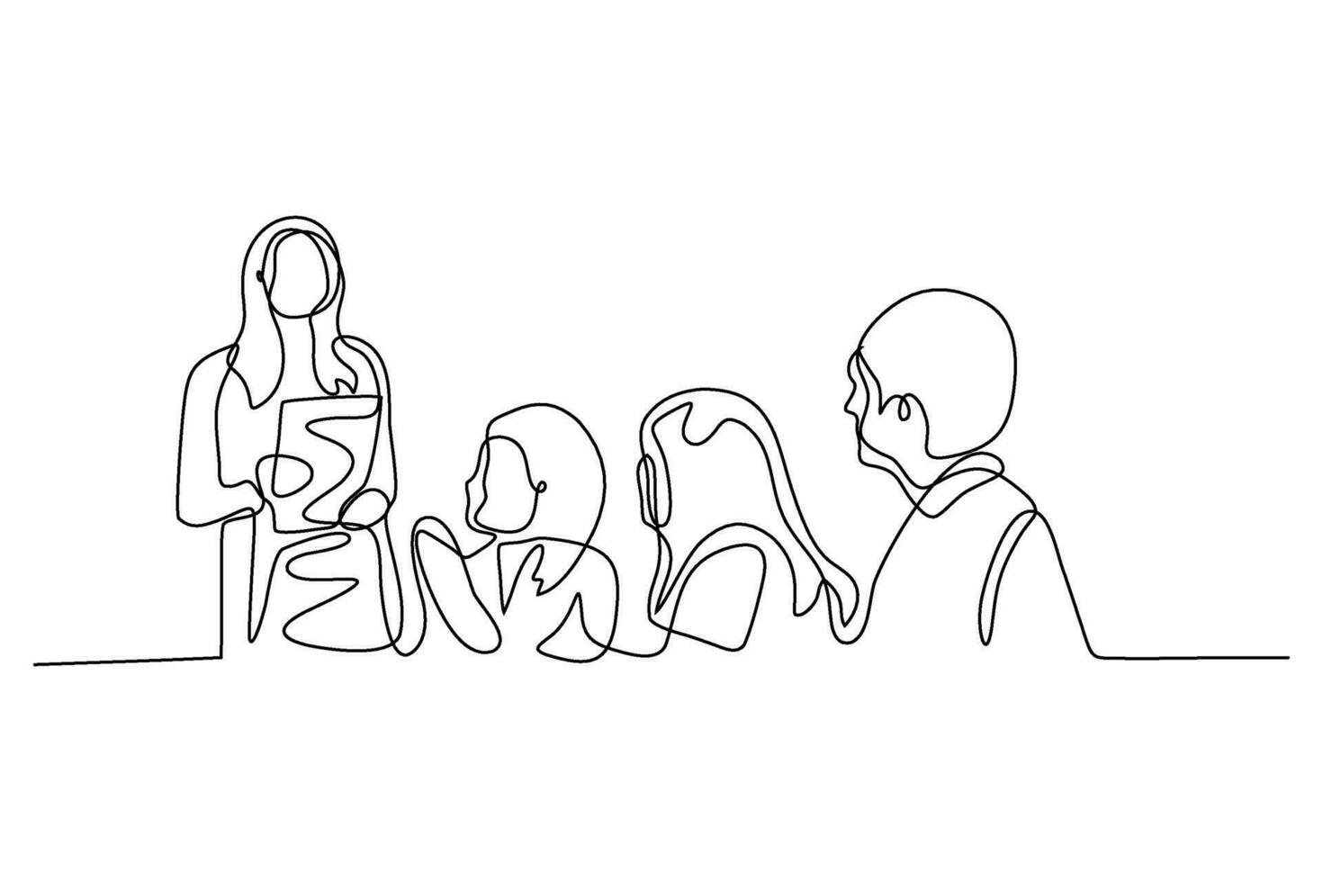 line vector illustration design of people having meeting in office