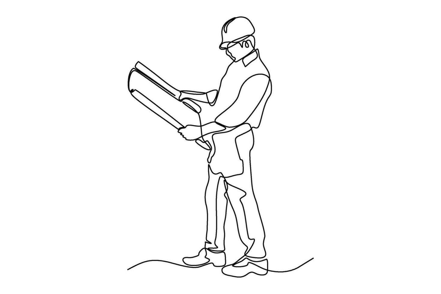 continuous line building contractor vector illustration