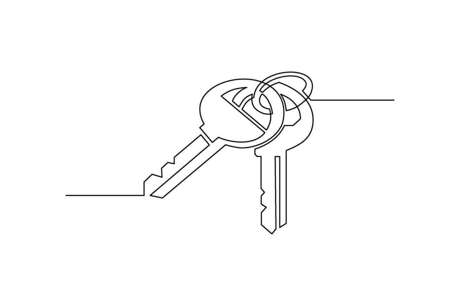 continuous line art drawing of house key vector