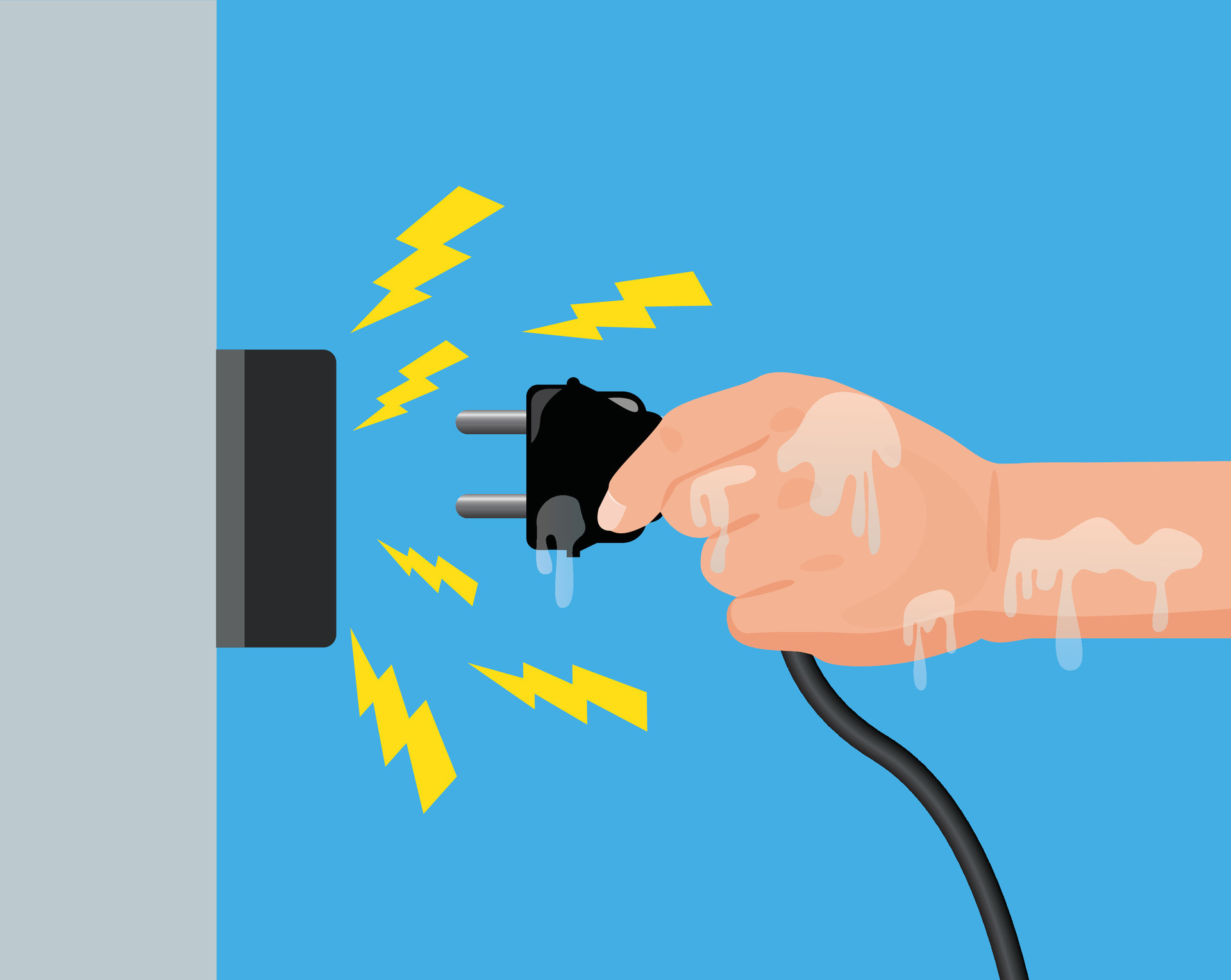 Wet hands plugging in the power, Dangerous from water danger to life