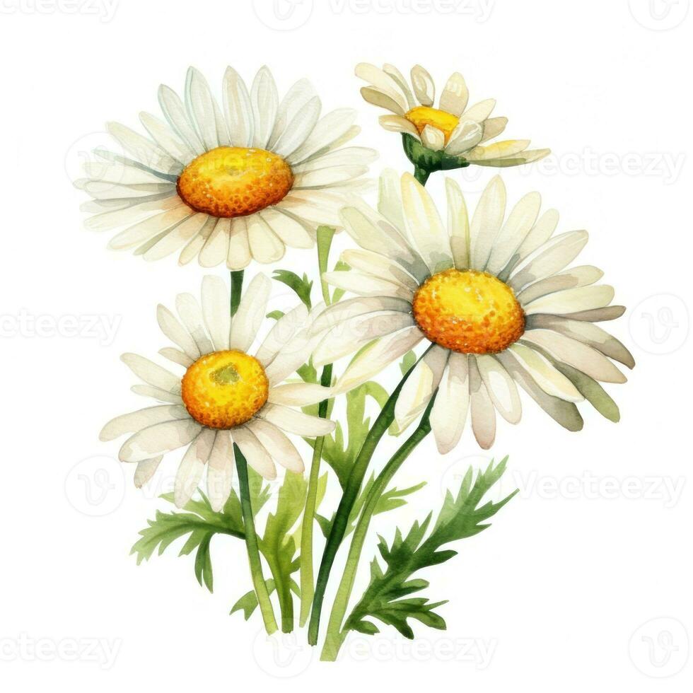 Watercolor chamomile flower isolated photo