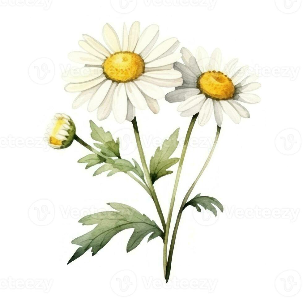 Watercolor chamomile flower isolated photo