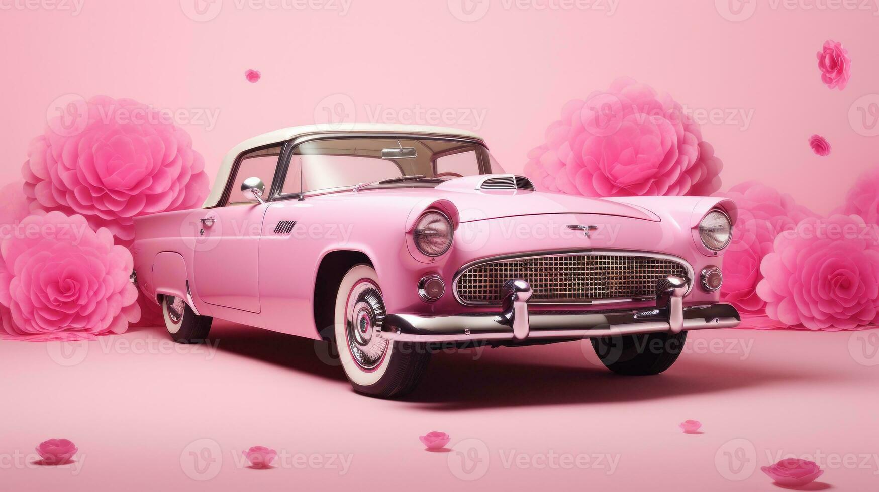 Retro classic pink car wallpaper photo