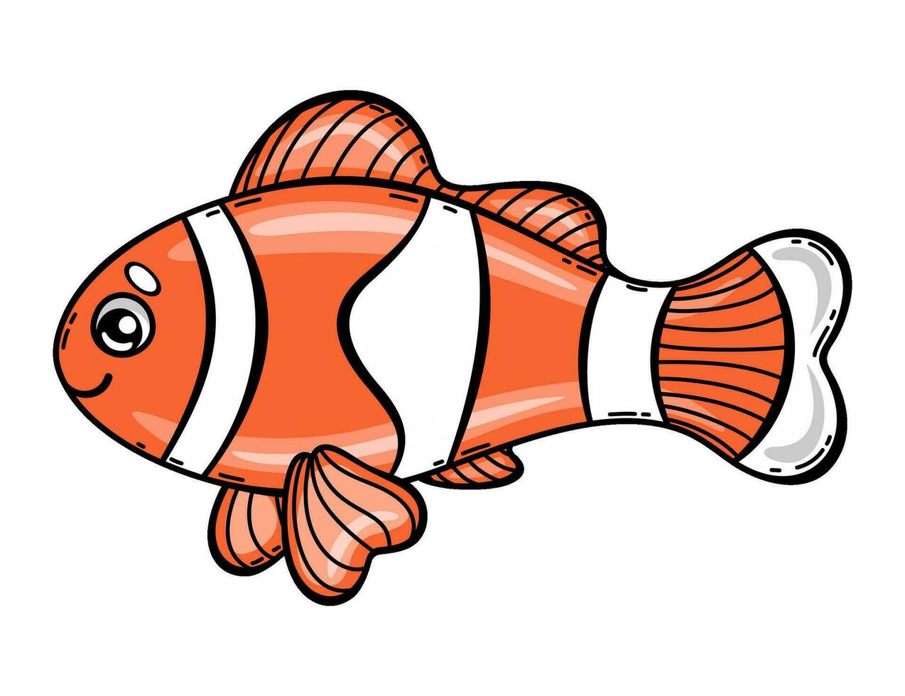 Cartoon fish. Cute clown fish. Sea animal. Isolated colorful vector illustration of ocean creature on white background.