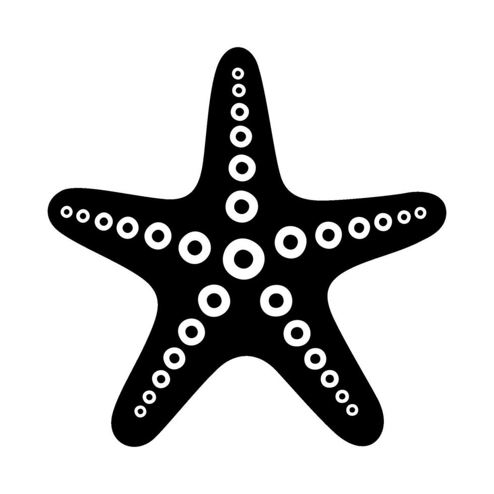 Black and white sketch of ocean starfish. Vector illustration of sea animal isolated on a white background.