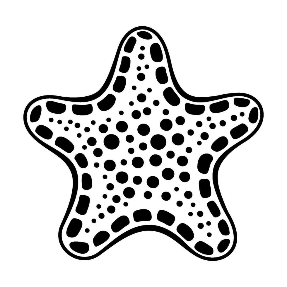 Black and white sketch of starfish. Sea animal. Monochrome vector clipart of ocean creature isolated on a white background.