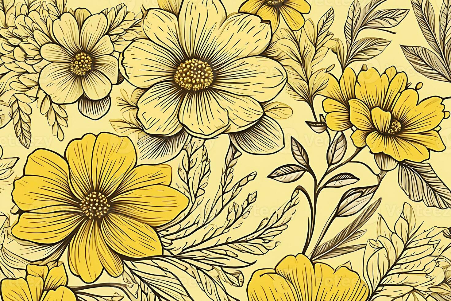 hand drawn yellow flowers pattern photo