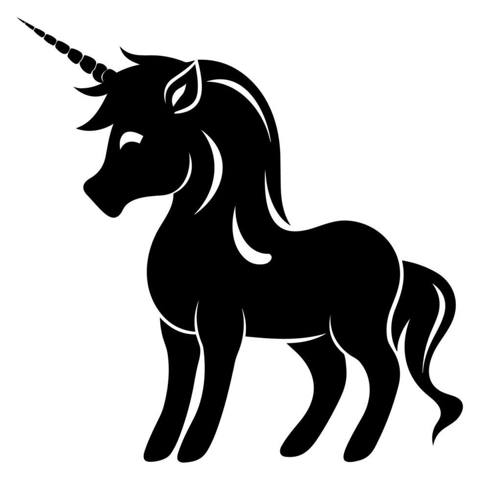 linda unicornio negro silueta vector