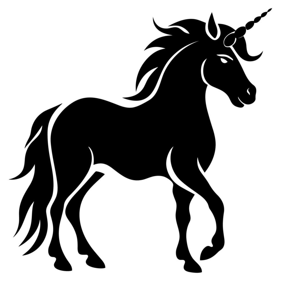 Cute unicorn black silhouette vector