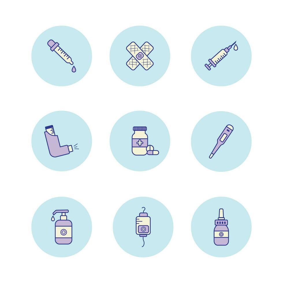 Cute Medical Icons Vector. Flat Design Vector Set.