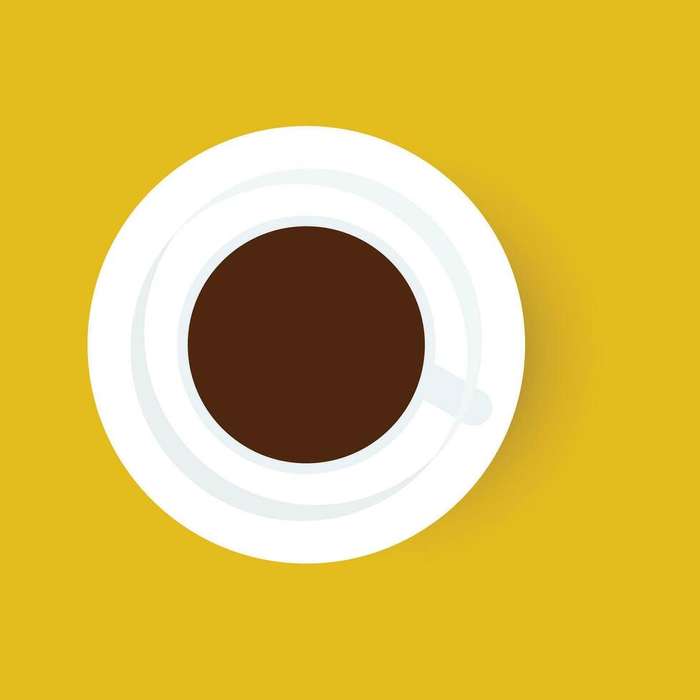 Coffee cup with close-up top view on yellow background vector