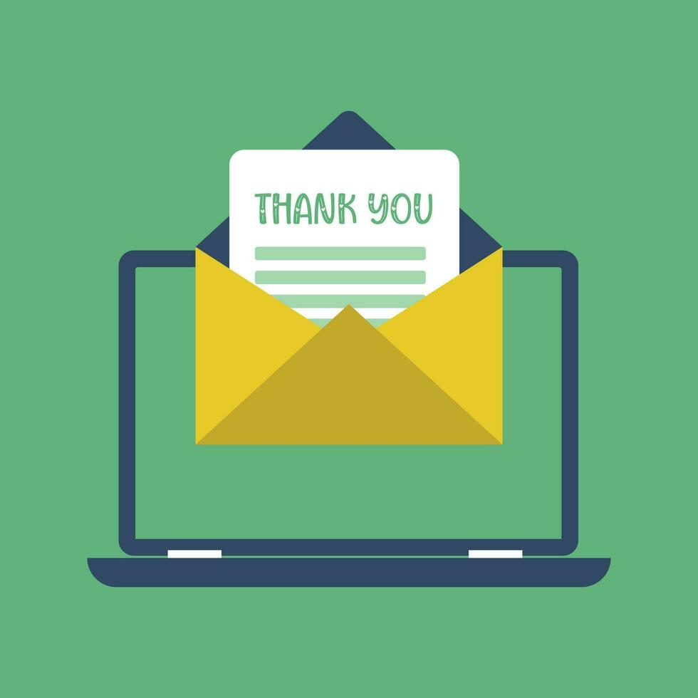 Sent thank you a message on an online concept flat design vector