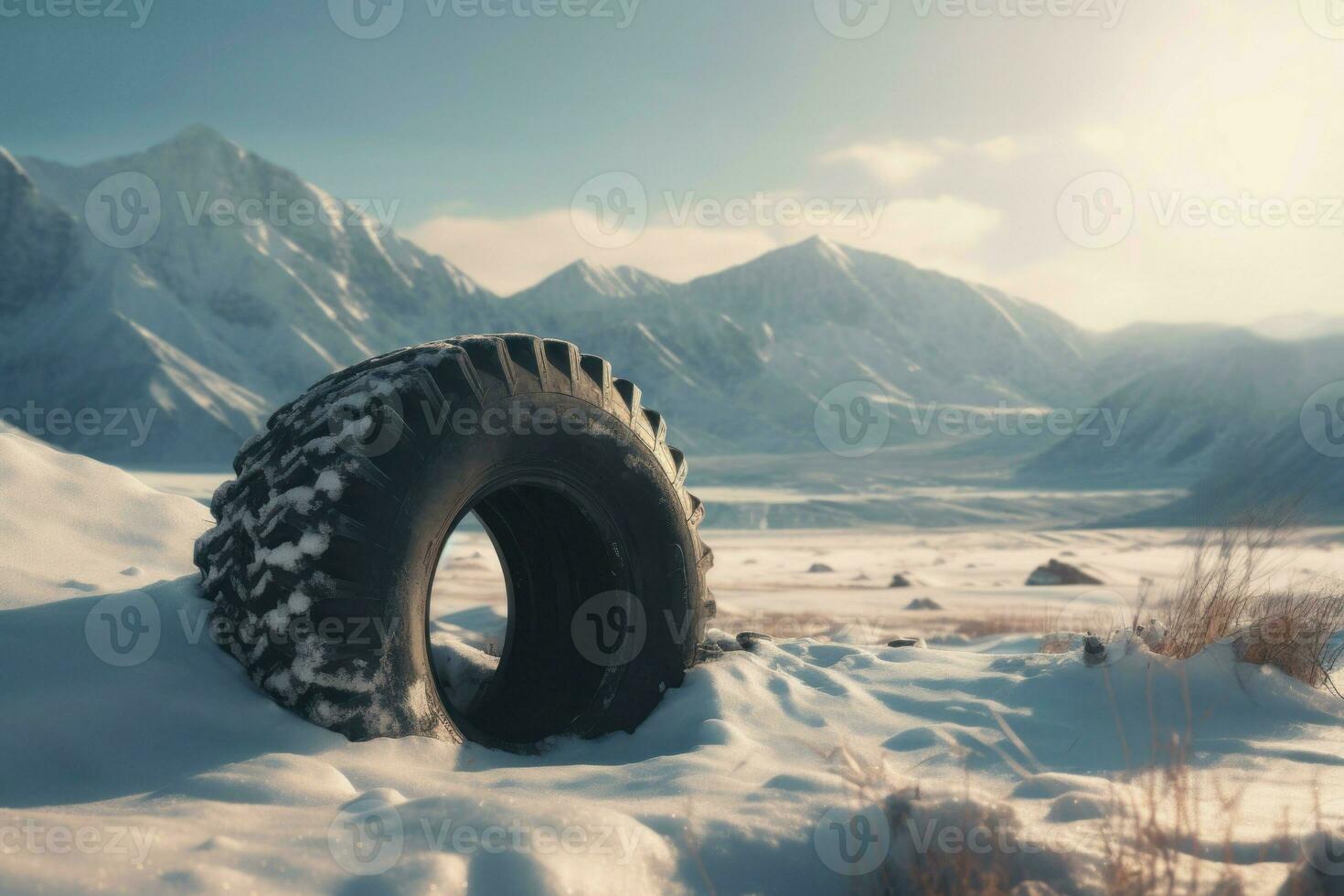 Snowy tire. Generate Ai photo