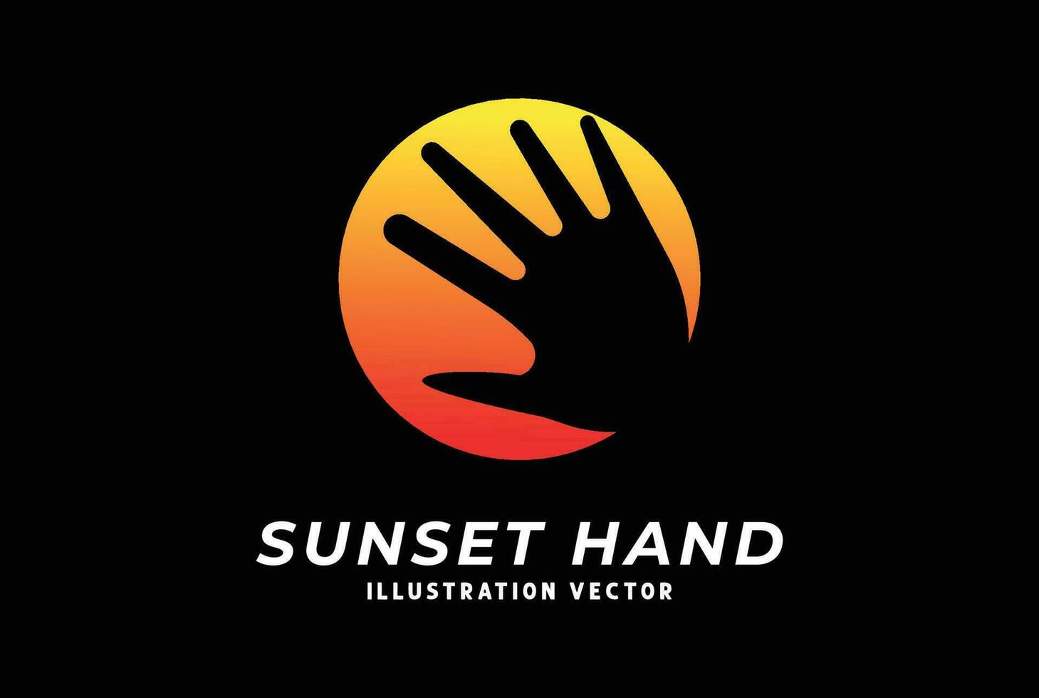 Sunset Sunrise with Hand Silhouette Icon Illustration Vector