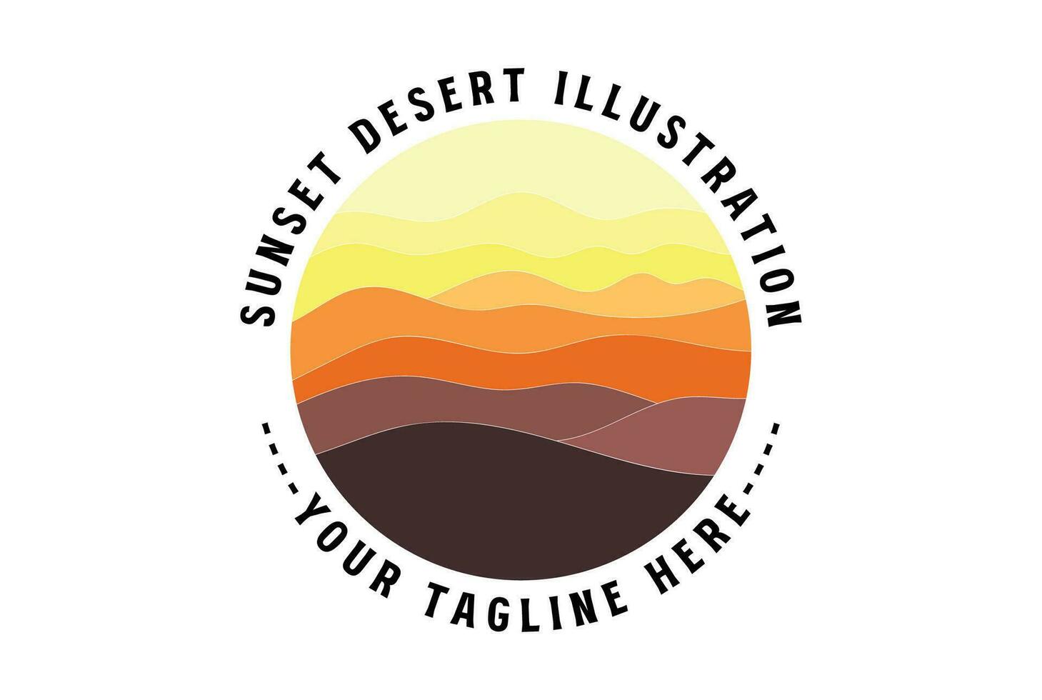 Circle Circular Sunset or Sunrise Desert Mountain Badge Emblem Illustration Vector