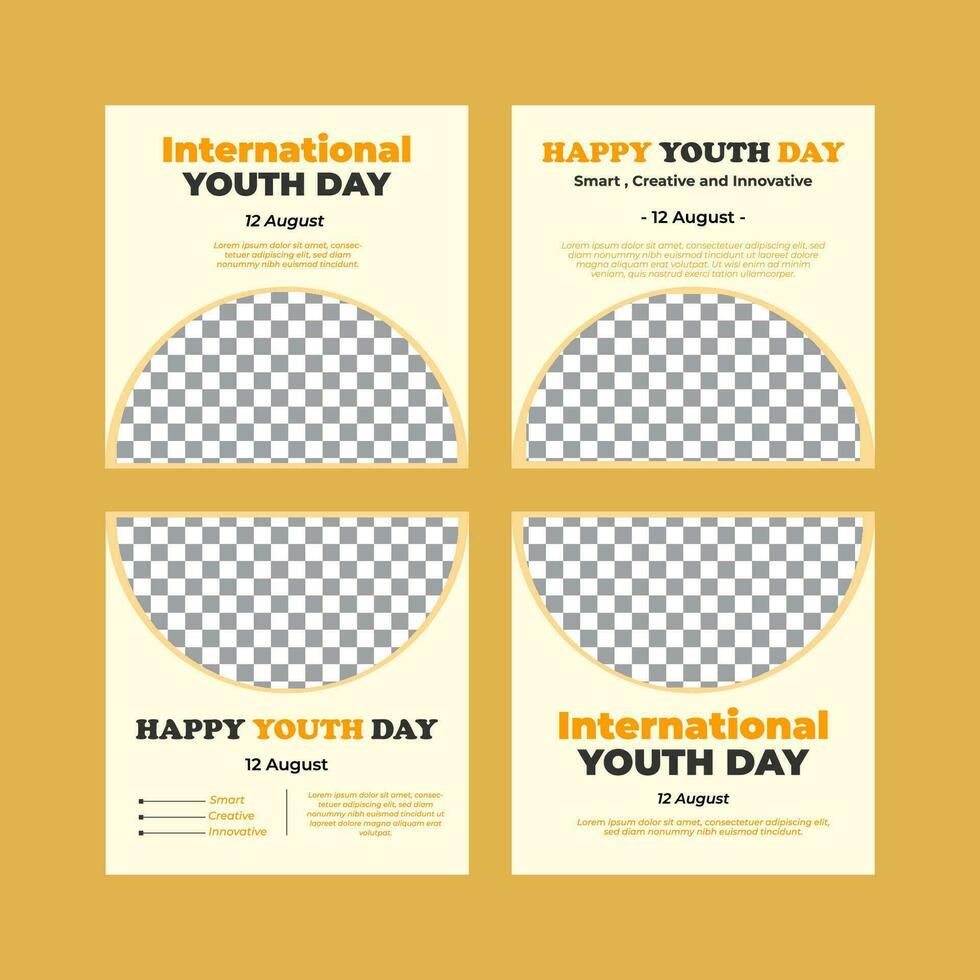 Creative vector of social media post template for Youth day, Happy Youth Day, Perfect for social media post, background and web internet ads.