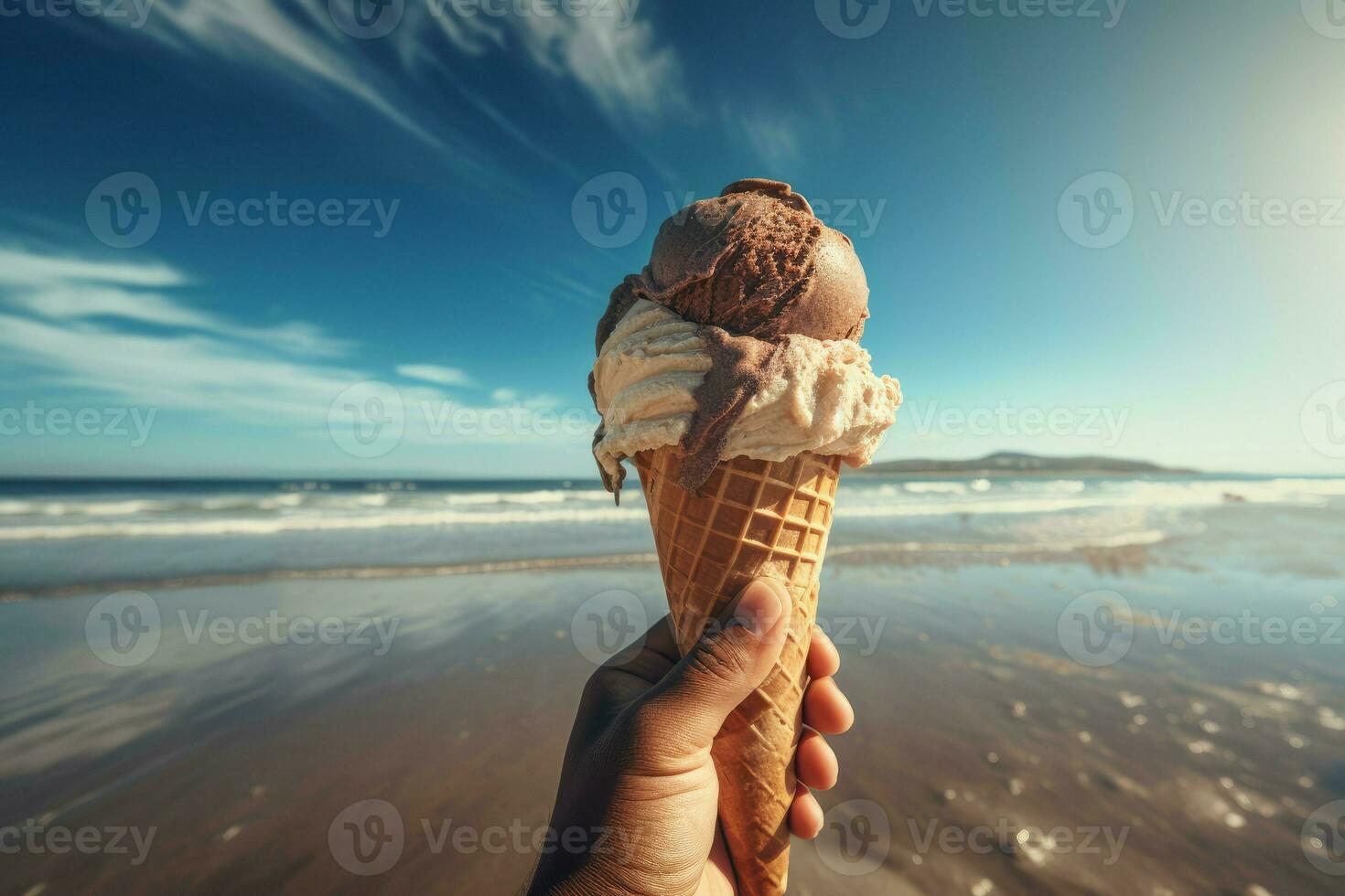 Hand hold ice cream. Generate Ai photo