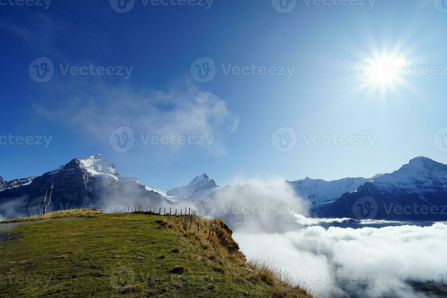 hermosa ver de naturaleza sendero en el mañana, Grindelwald primero, más alto picos eiger, Suiza Alpes. para senderismo, senderismo, alpinismo o naturaleza caminar actividades. foto