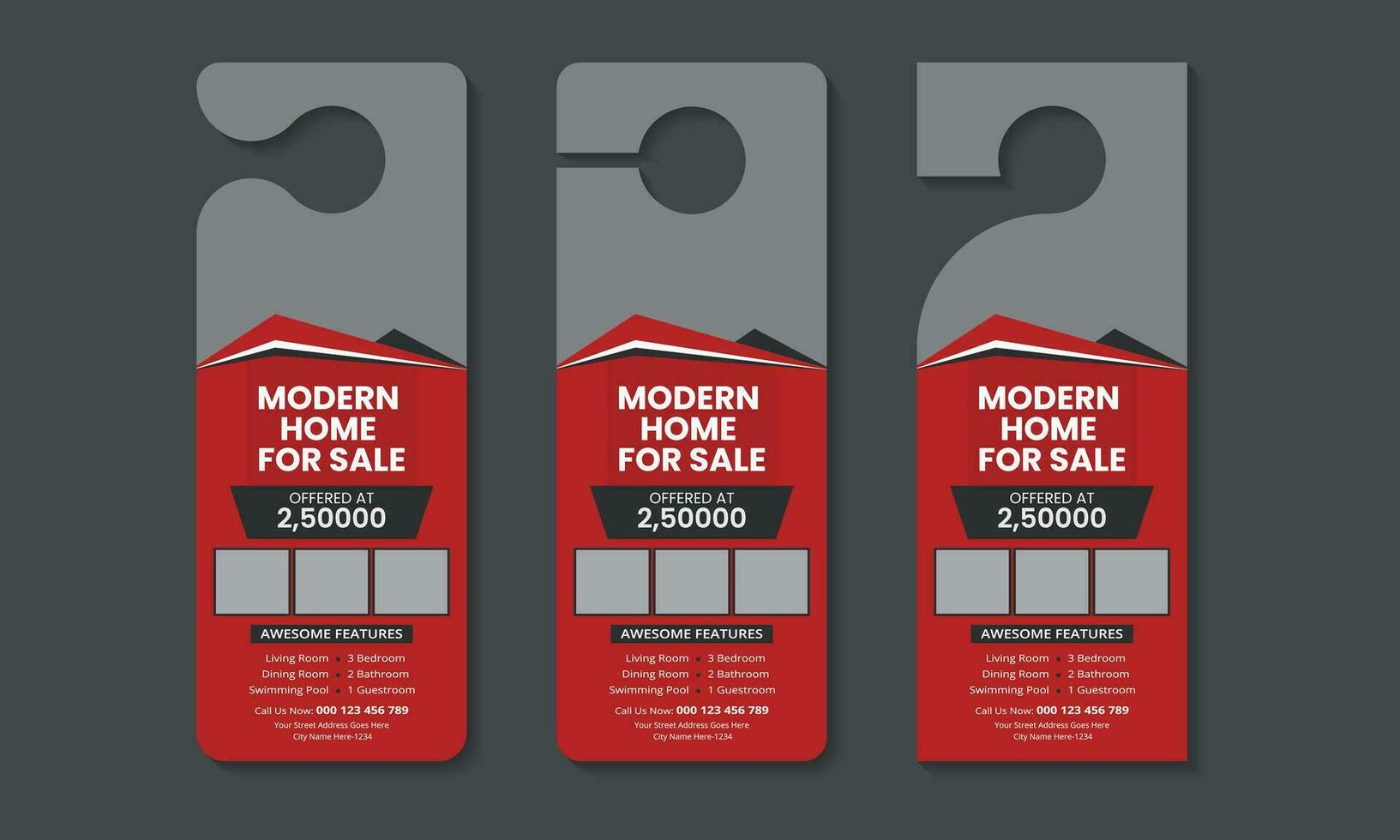 Real estate red door hanger design template, modetn and professional door hanging design vector