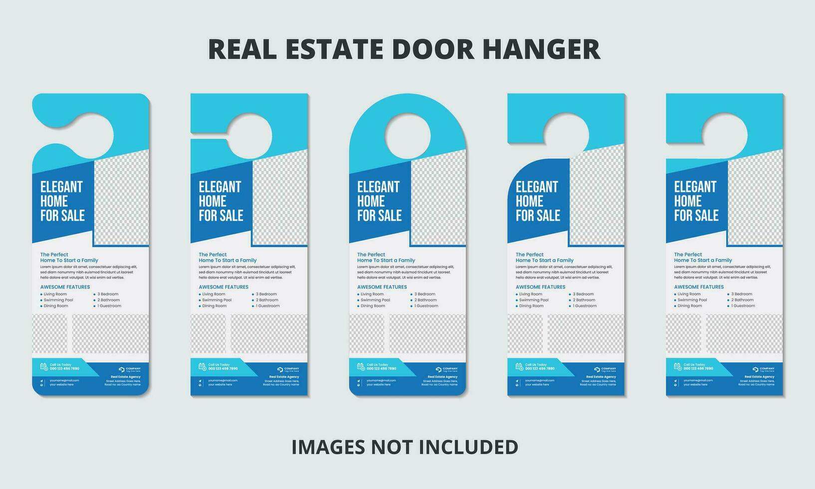 Real Estate Door Hanger design template, corporate business vector door hanging design with 5 cutting styles