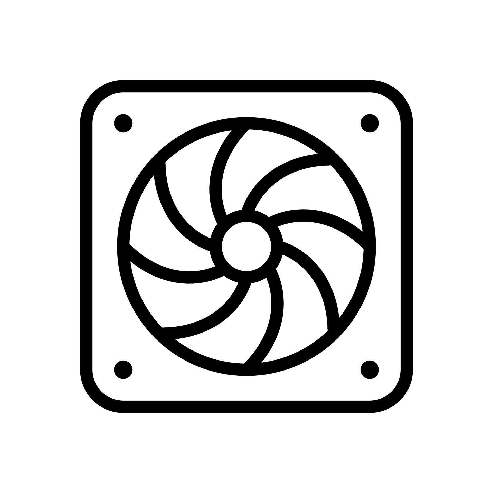 Exhaust fan, air cooler CPU fan for computer, cooling system icon in line style design isolated