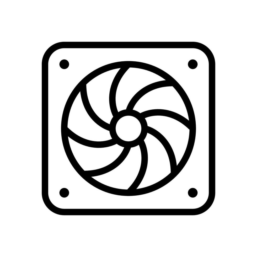 Exhaust fan, air cooler CPU fan for computer, cooling system icon in line style design isolated on white background. Editable stroke. vector