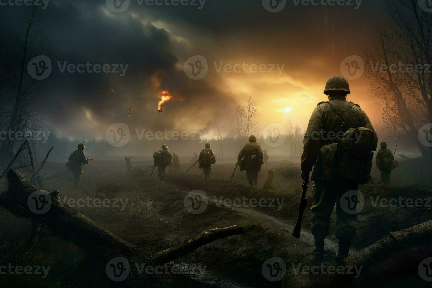 Soldier war battlefield. Generate Ai photo
