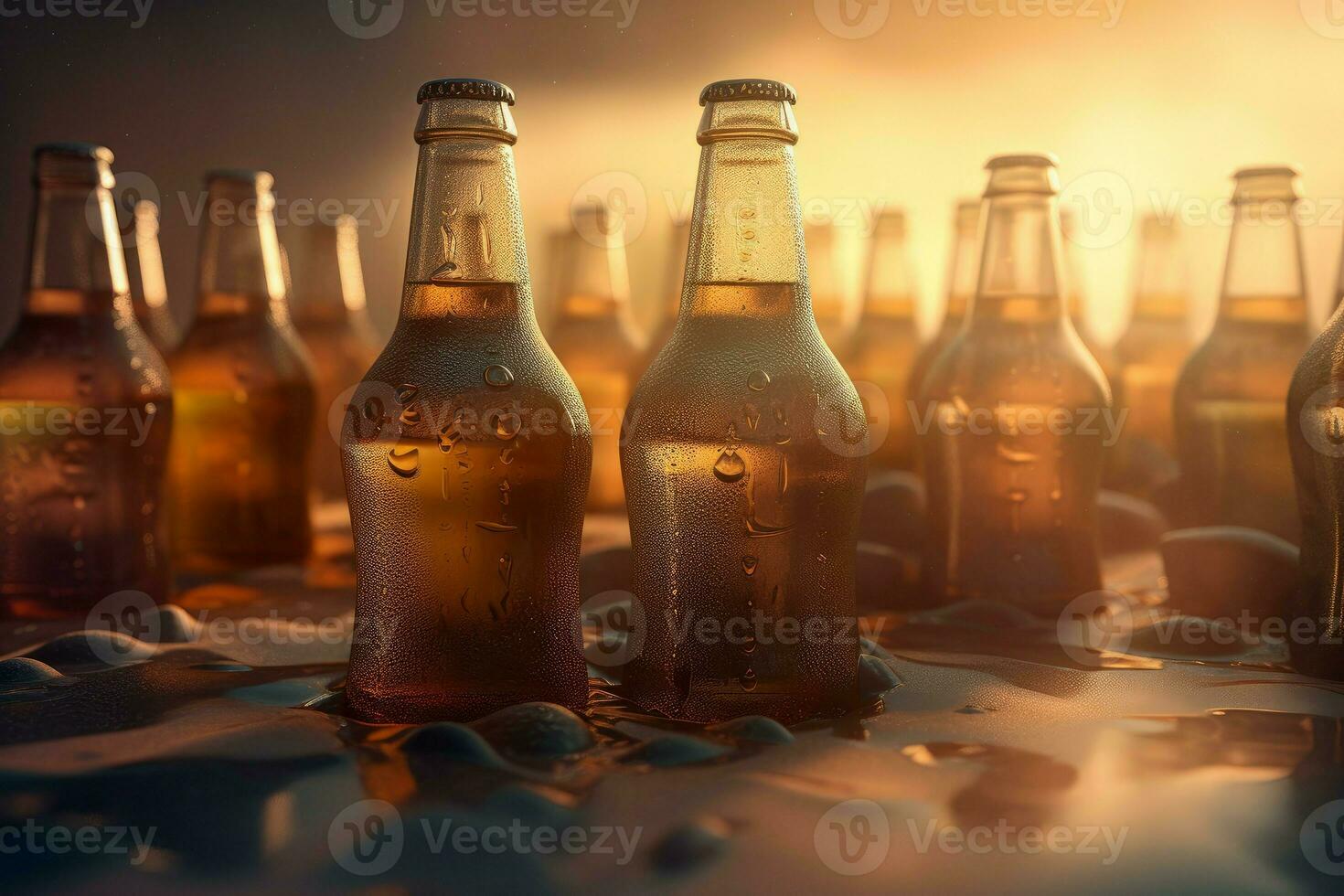 Cold beer bottles. Generate Ai photo
