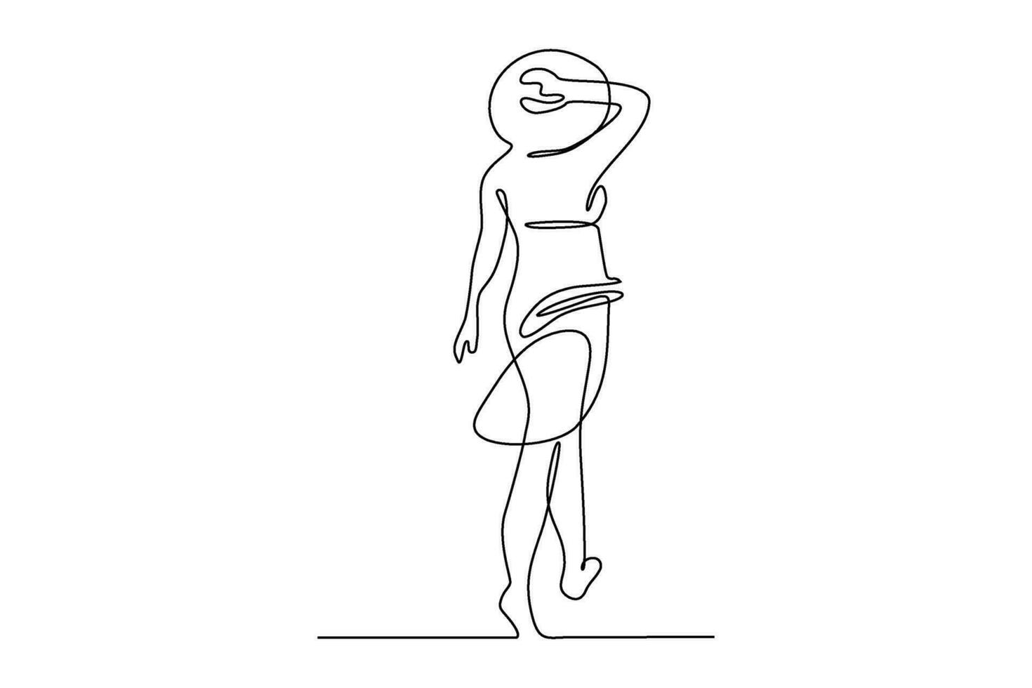 Continuous line vector illustration of woman on vacation at the beach
