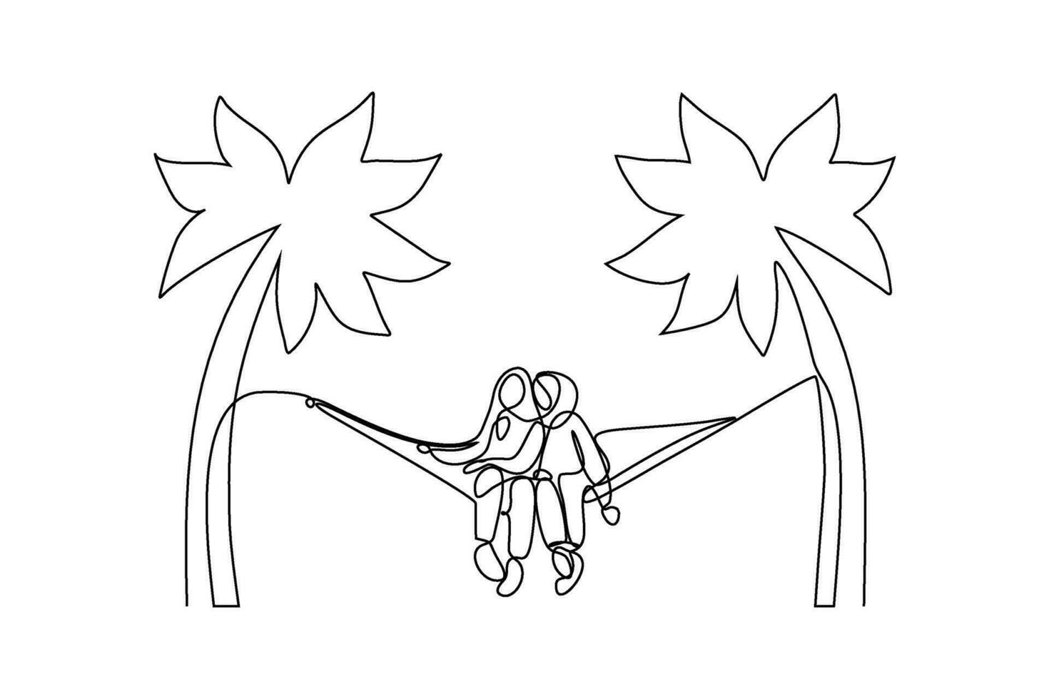 Continuous line vector illustration of people sitting in hammocks