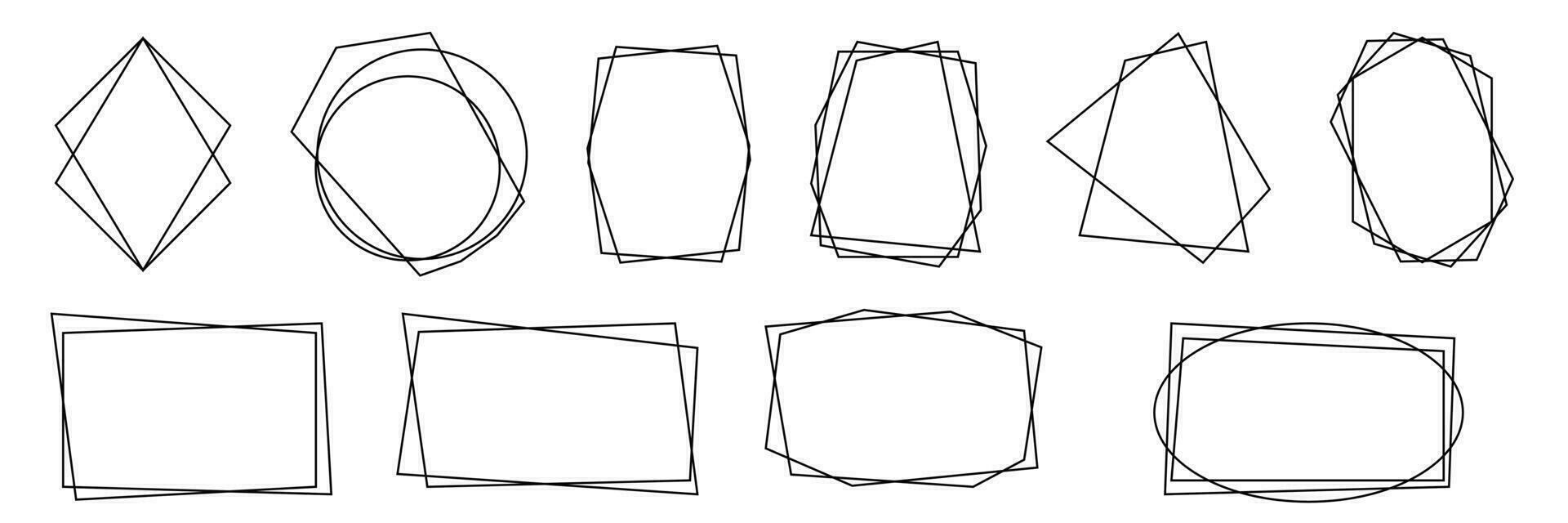 Geometric frames, set of frames, vector illustration. Geometrical polyhedron. Thin Line Set for Invitation Decoration.