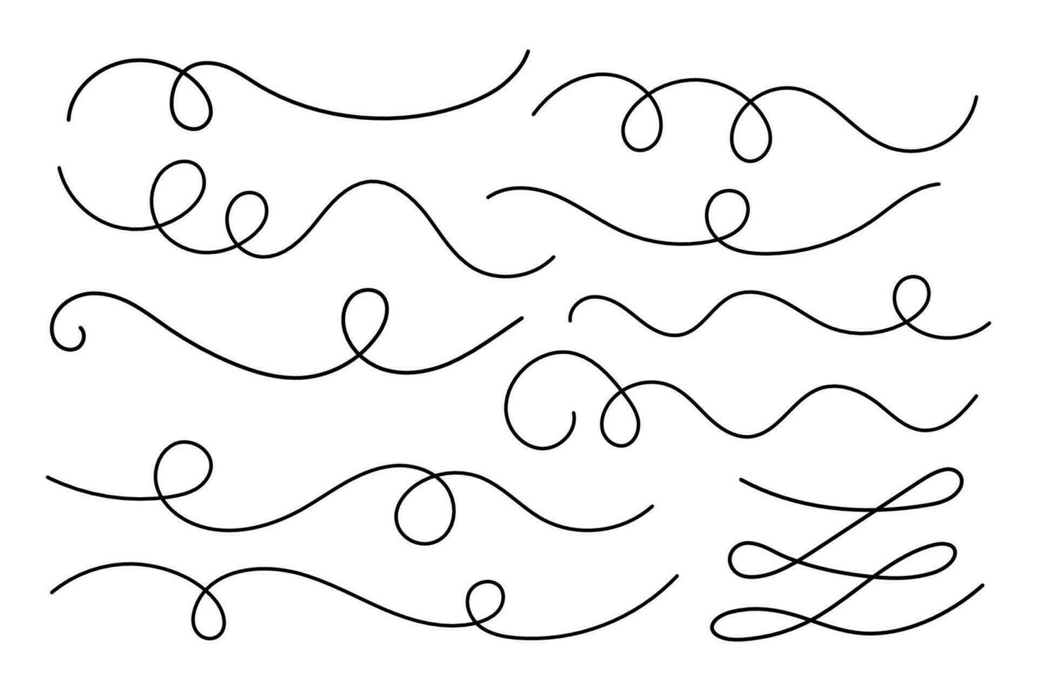 Hand drawn curved line shape. Curved line icon collection. Vector illustration isolated on white background.