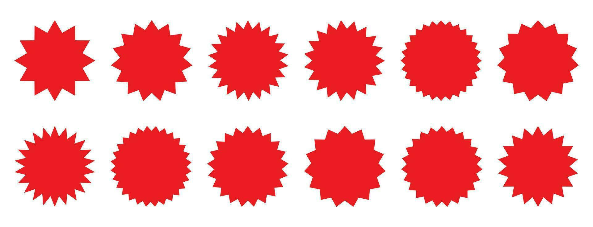 Set of red starburst, sunburst badges. Design elements - best for sale sticker, price tag, quality mark. Flat vector illustration isolated on white background.