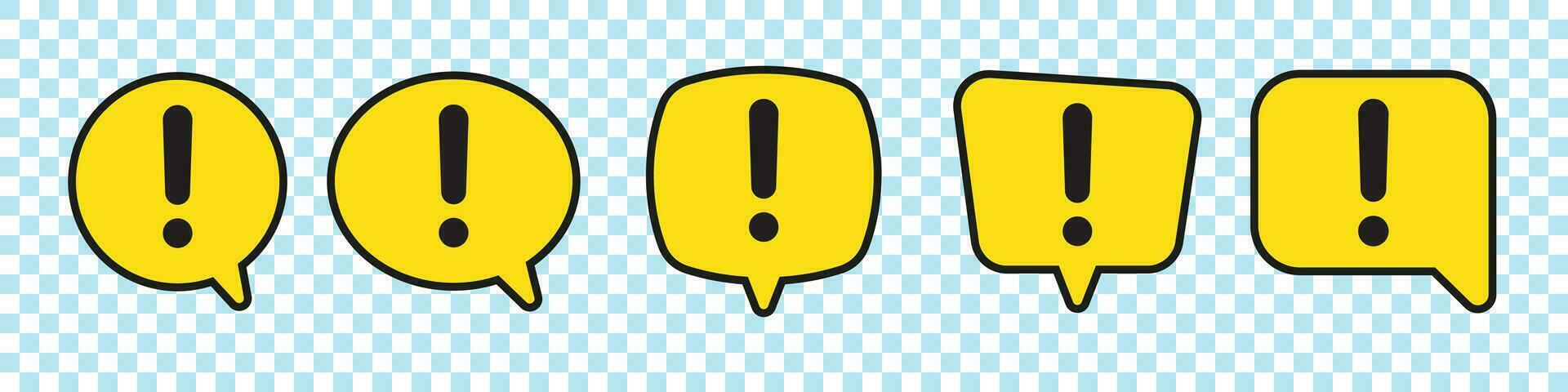 Exclamation mark in yellow speech bubble. Danger warning attention sign, vector illustration.