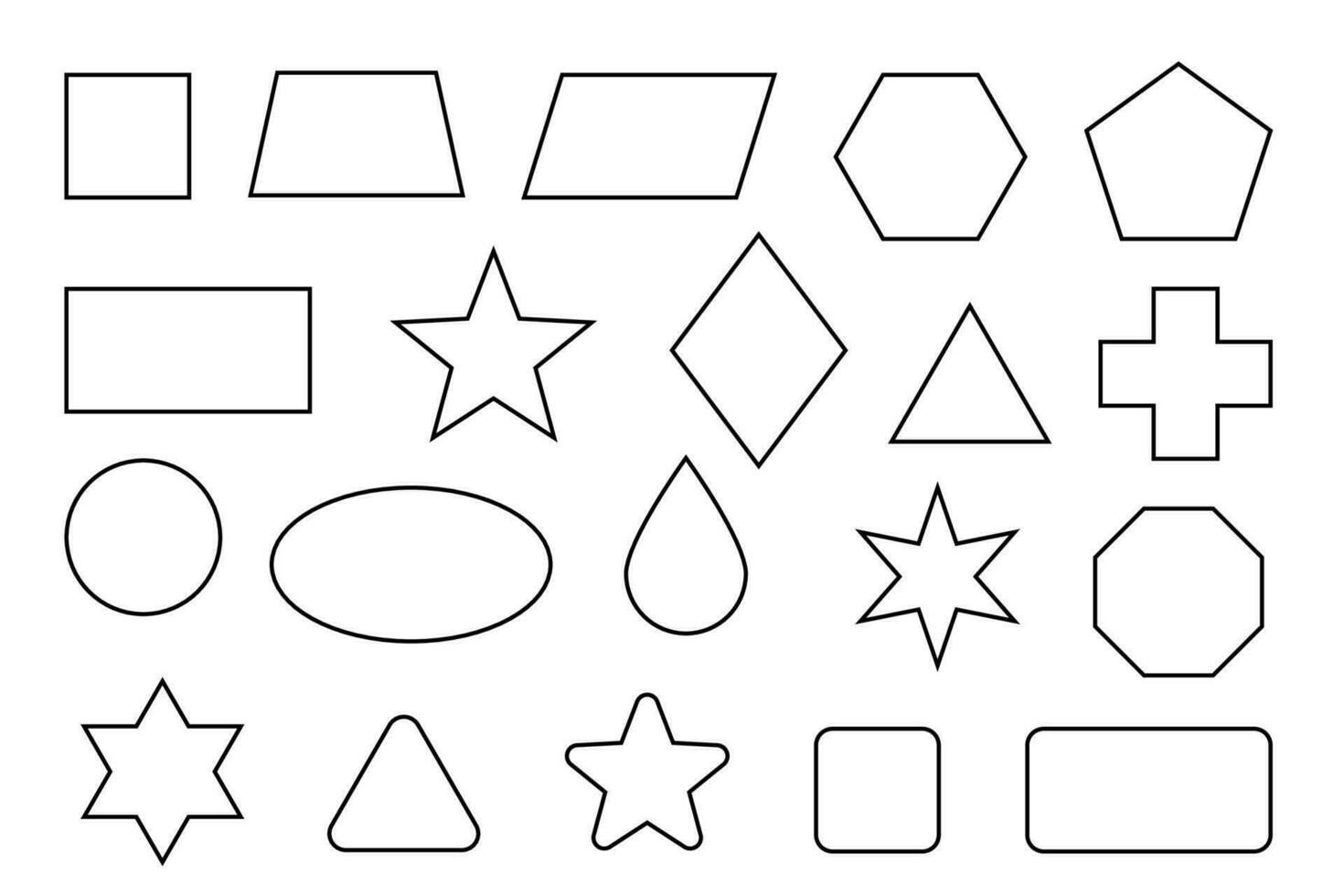 Basic shape outline set. Simple geometry shapes set. Geometric primitives icons. Editable stroke. vector