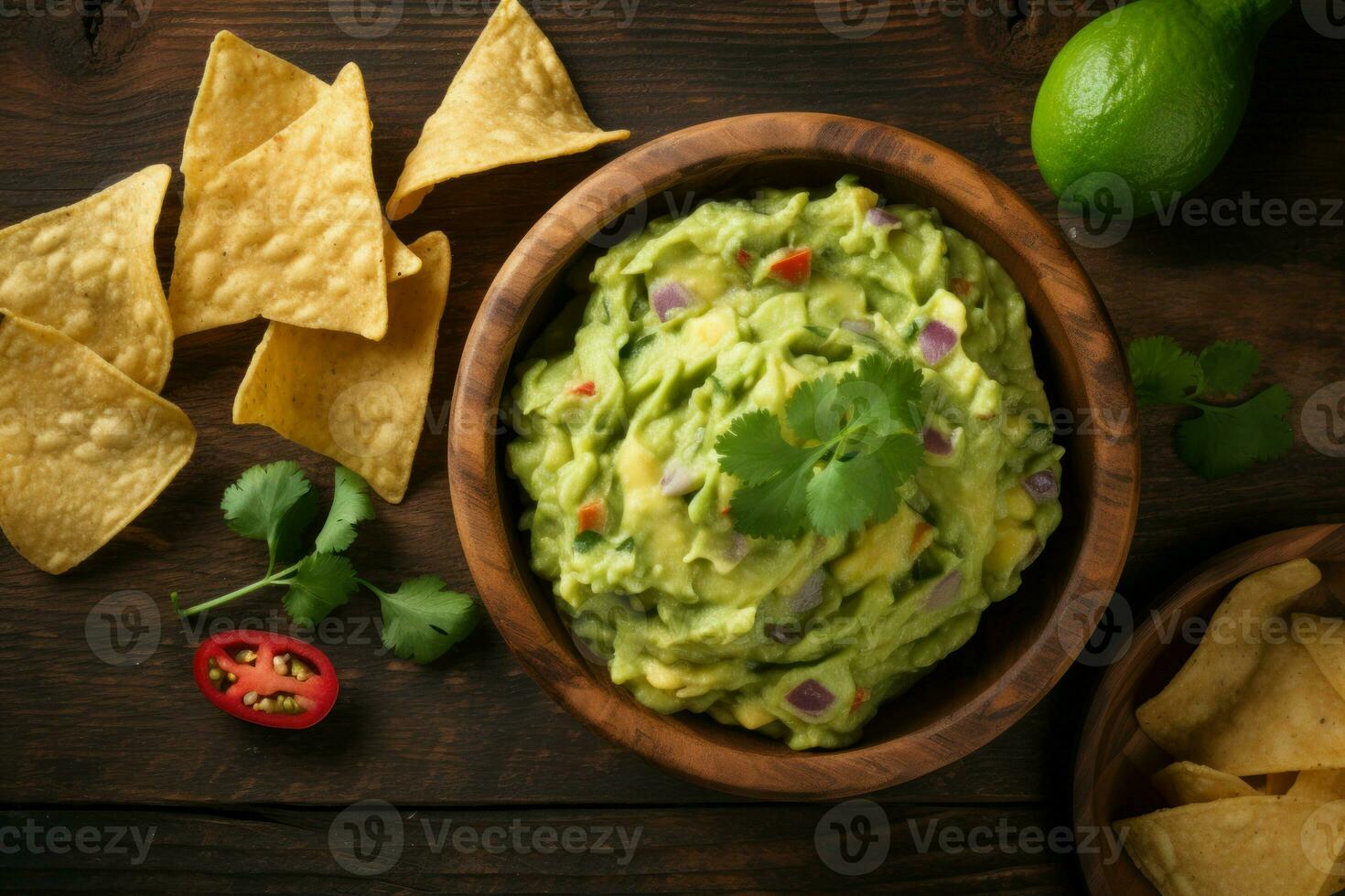 guacamole cuenco Lima papas fritas alimento. generar ai foto