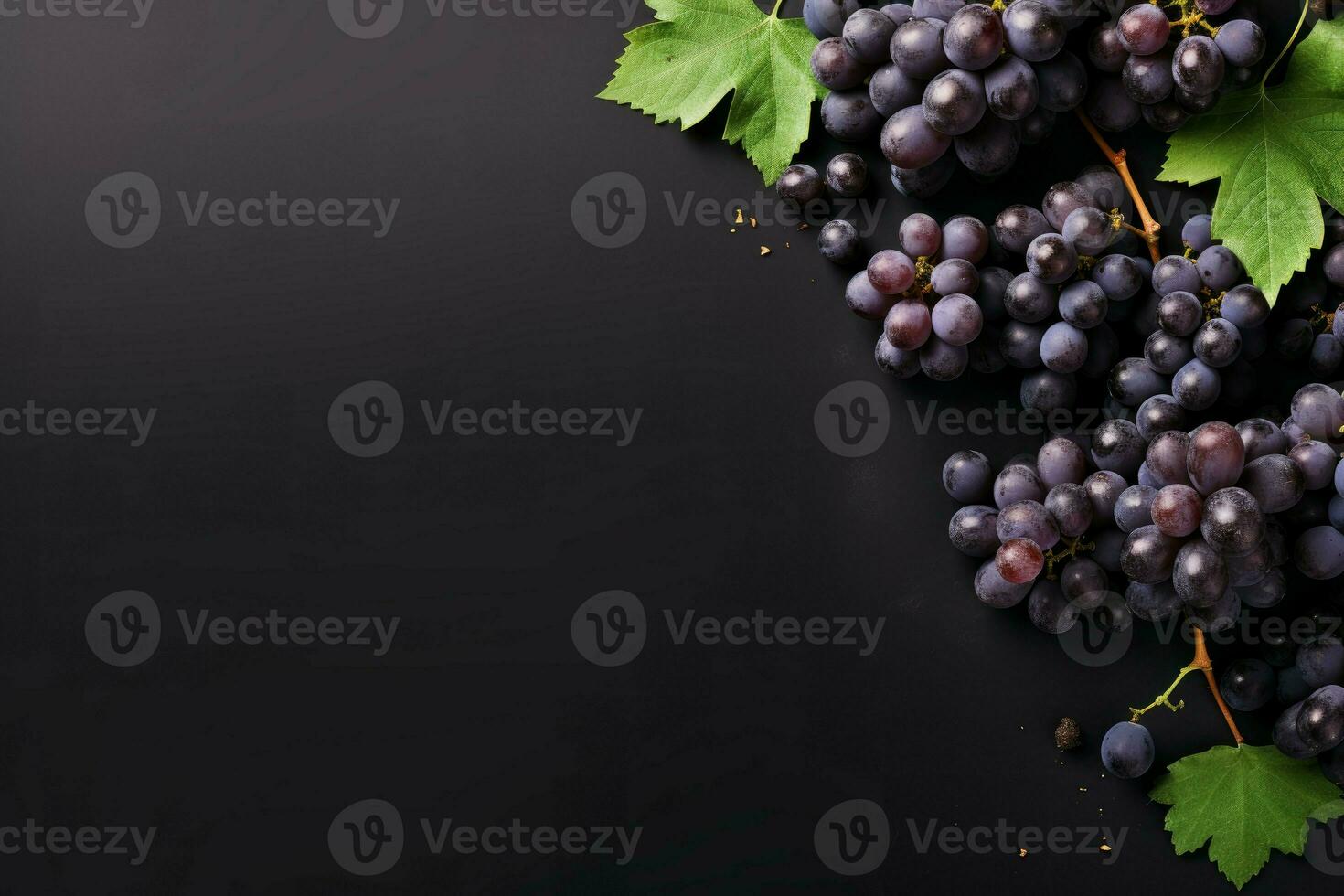 Black grapes dark banner. Generate Ai photo