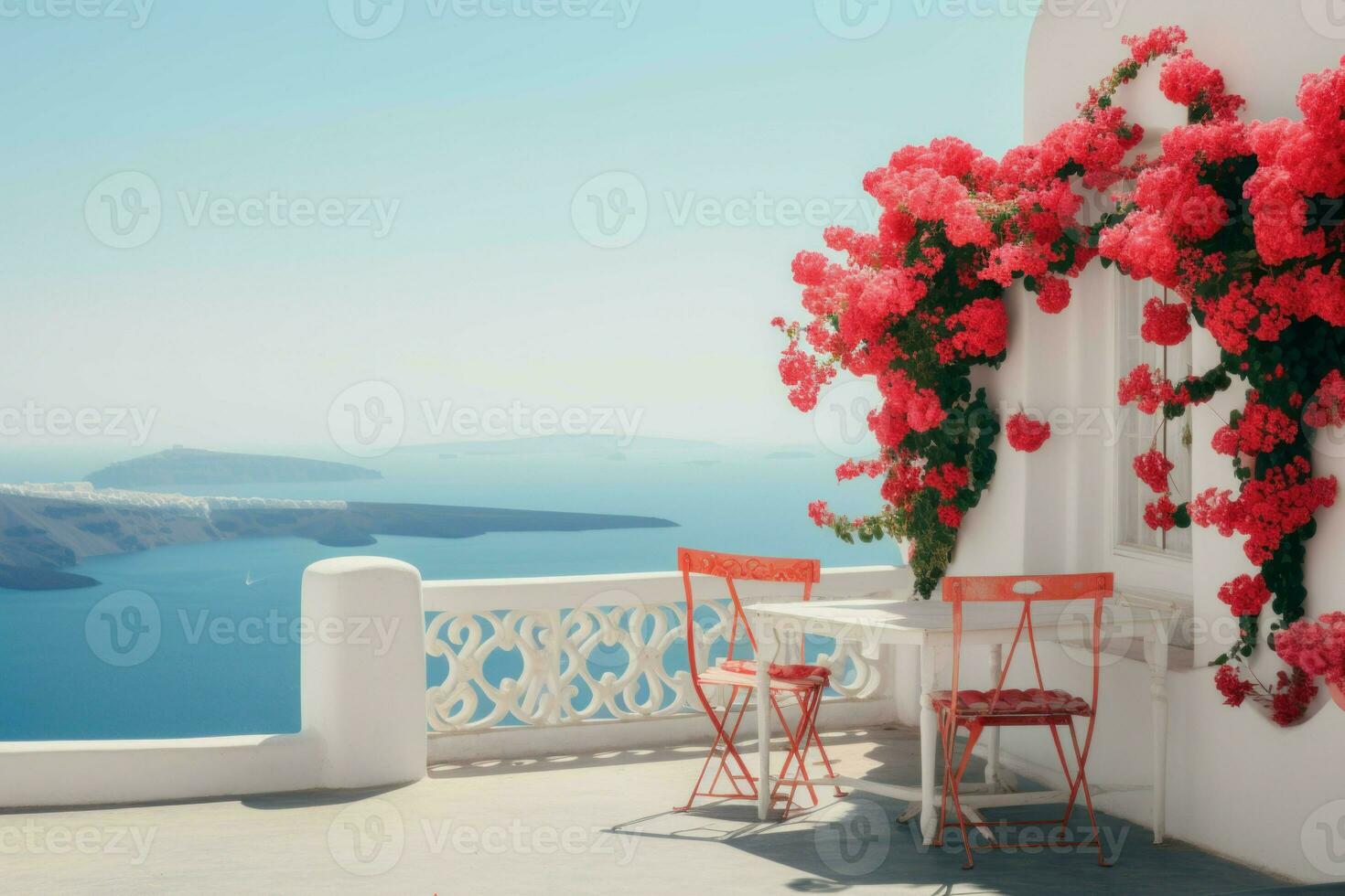 Beautiful mediterranean terrace chairs. Generate Ai photo