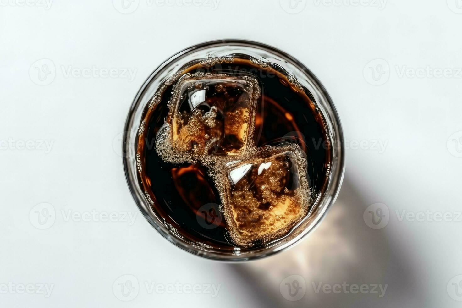 Glass cola ice top view. Generate Ai photo