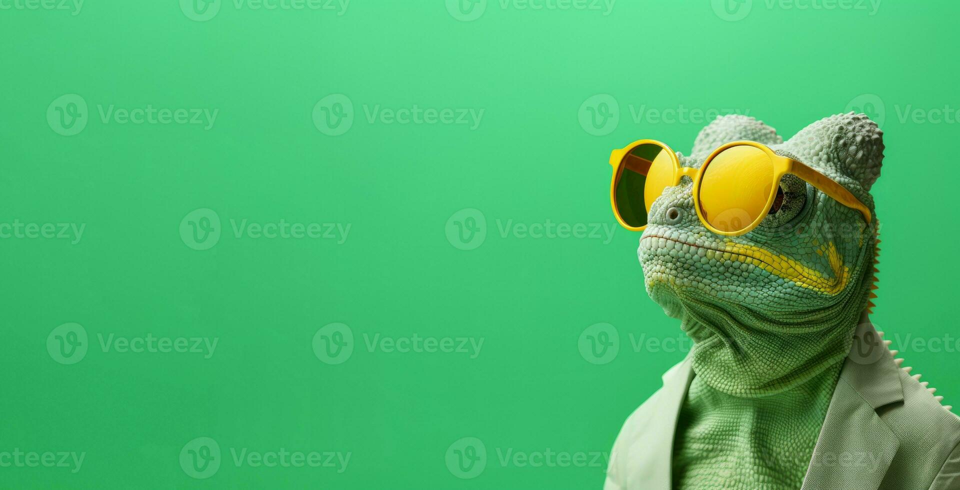 camaleón vistiendo Gafas de sol Bosquejo. generar ai foto