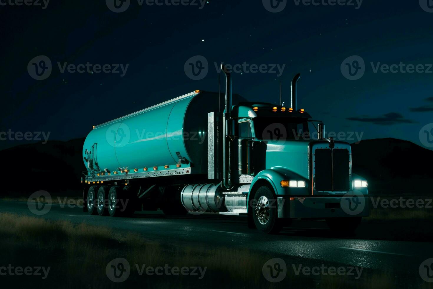 Truck hydrogen fuel road. Generate Ai photo