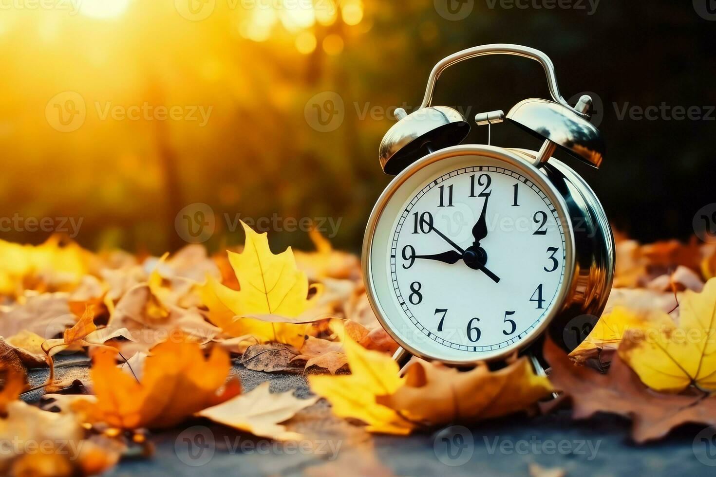 Alarm clock autumn sun light. Generate Ai photo