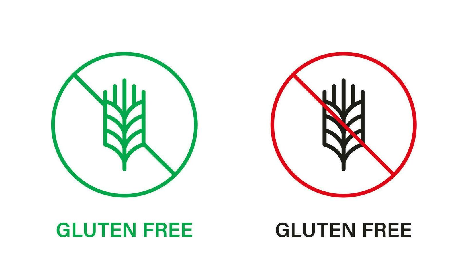 gluten gratis línea icono colocar. No gluten alimento. alérgico en trigo firmar recopilación. alergia trigo prohibido símbolo. gluten nutrición prohibición logo. orgánico grano. aislado vector ilustración.