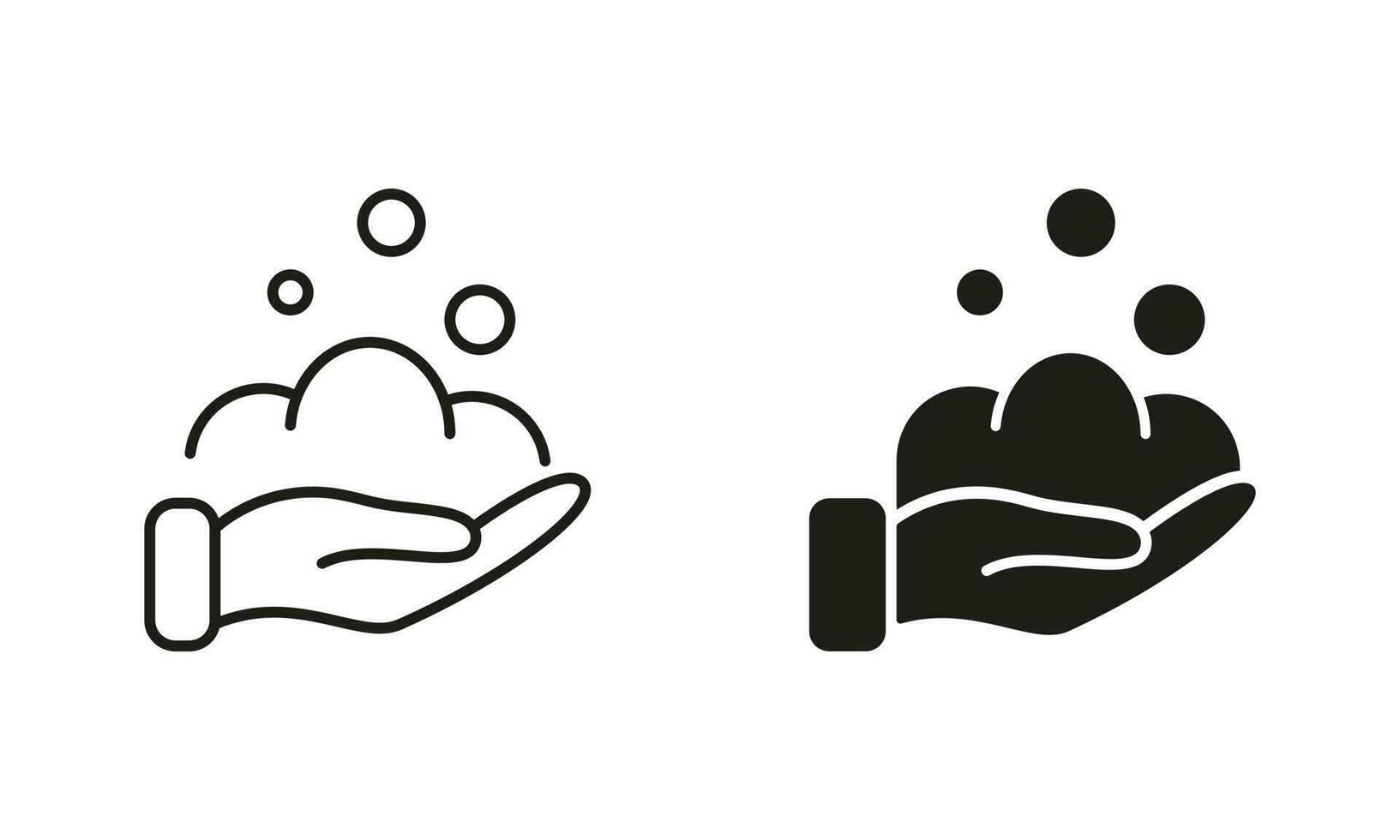 Washing Hands with Soap Symbol Collection. Human Hand, Soap Foam and