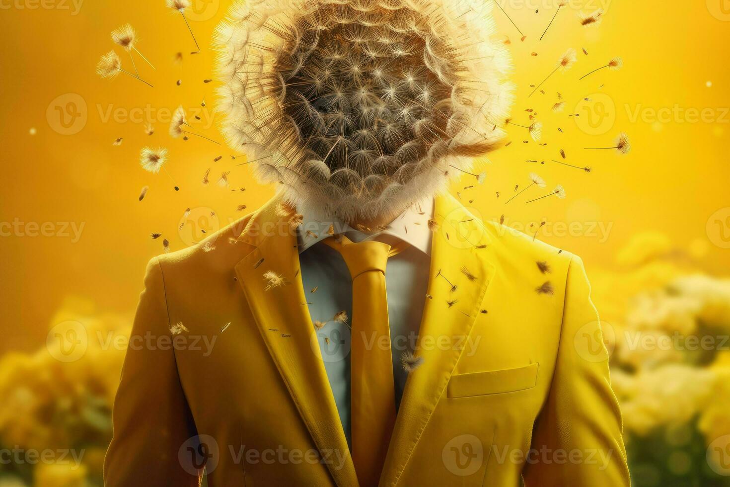 Dandelion man wearing suit. Generate Ai photo