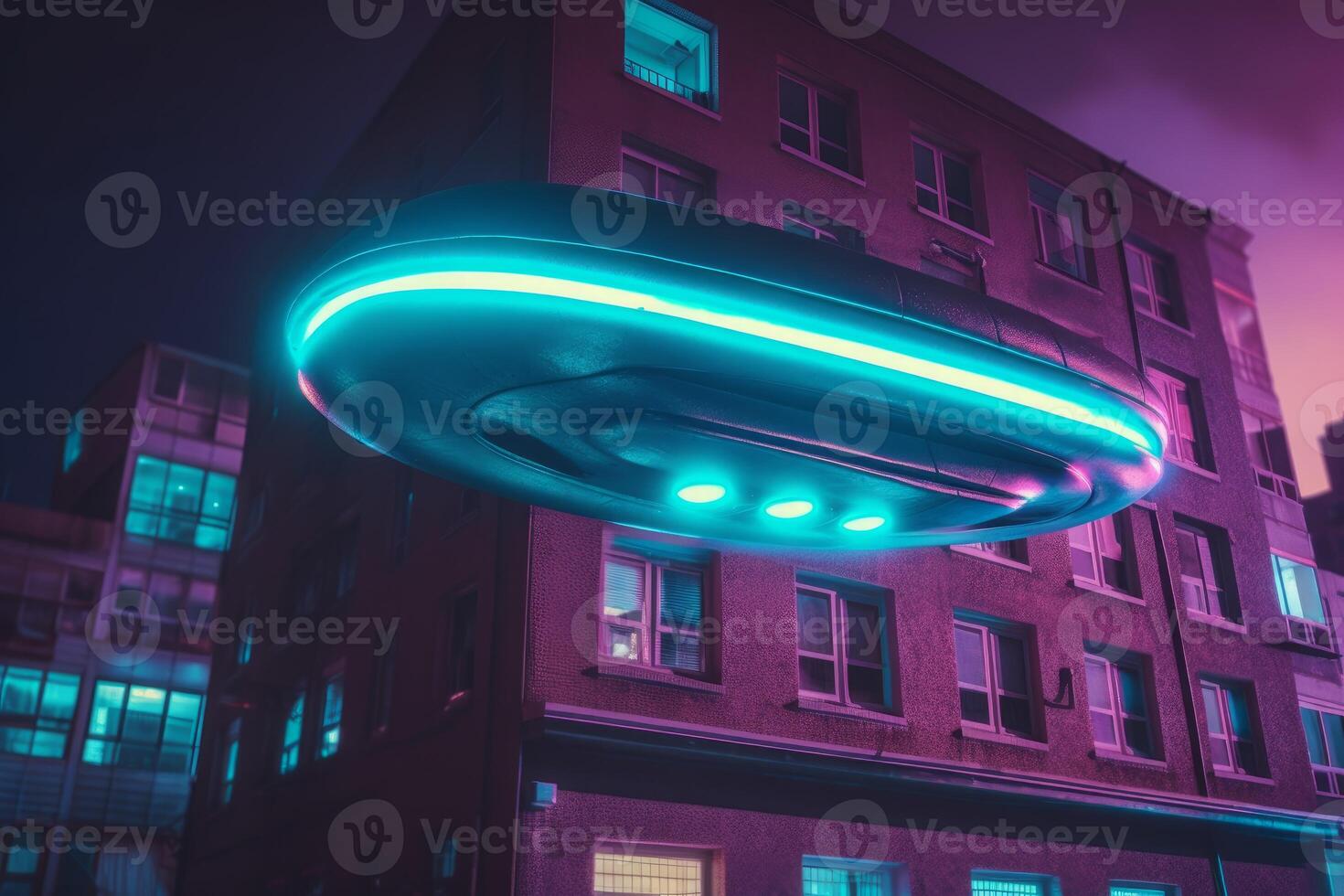 Ufo neon ship. Generate Ai photo