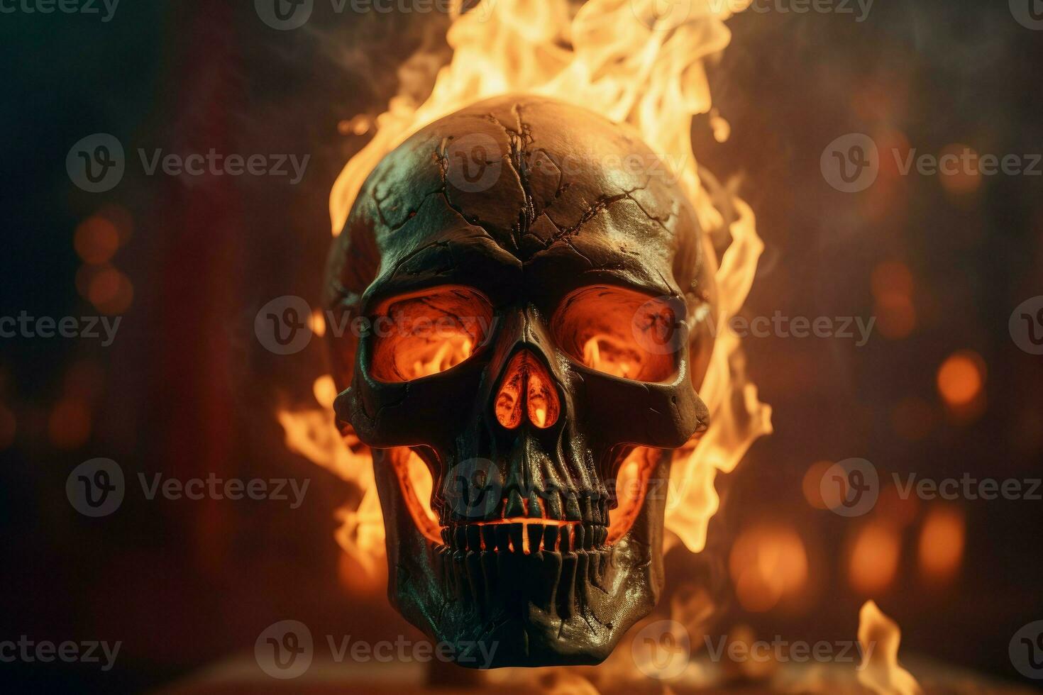 Skull fire flame. Generate Ai photo