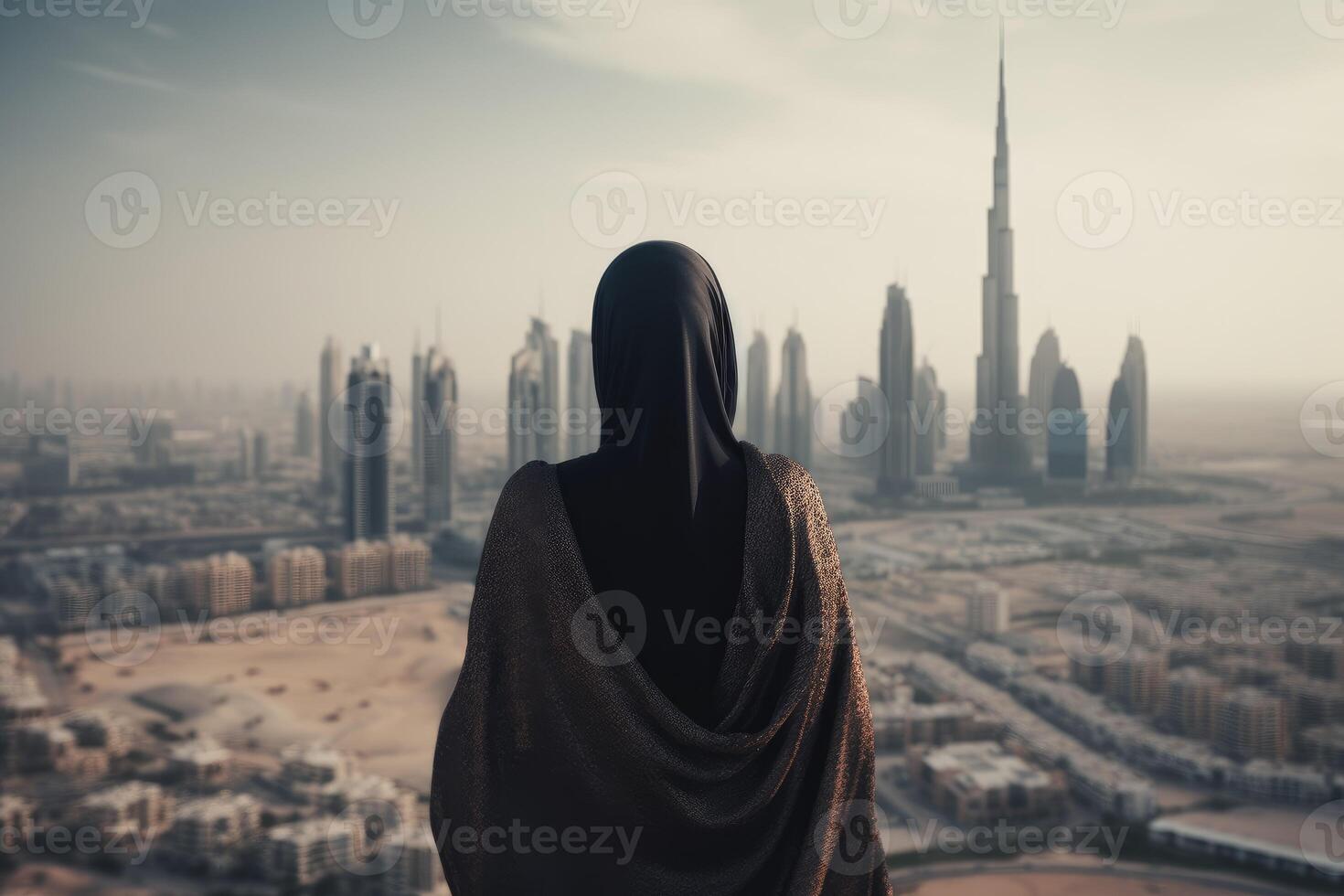 Woman dubai view. Generate Ai photo