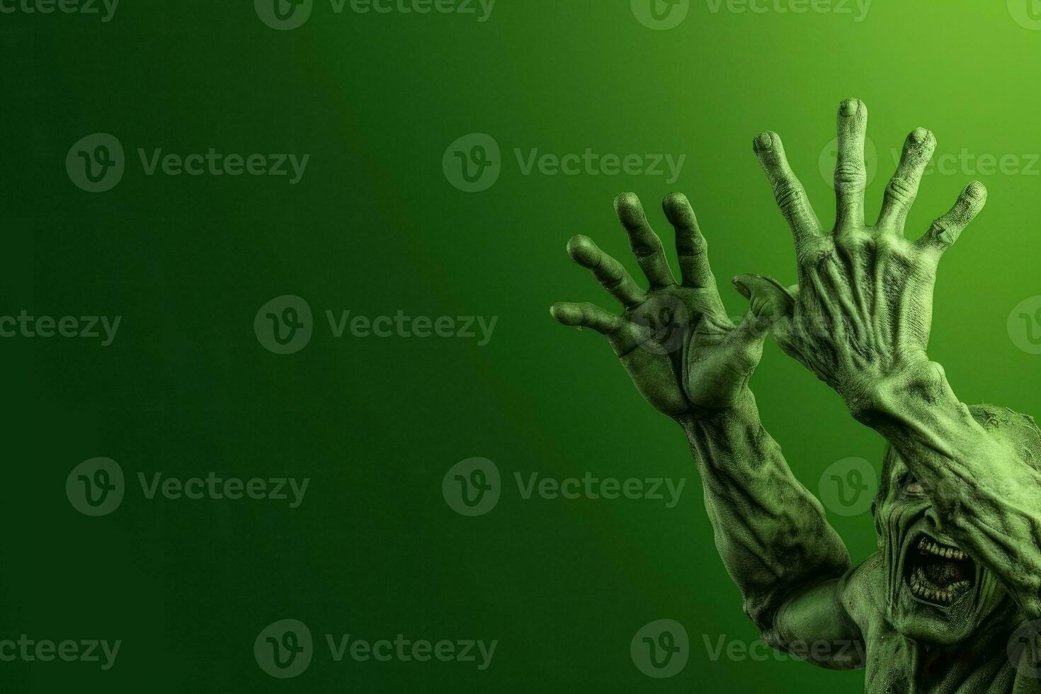 Green zombie hand background. Generate Ai photo