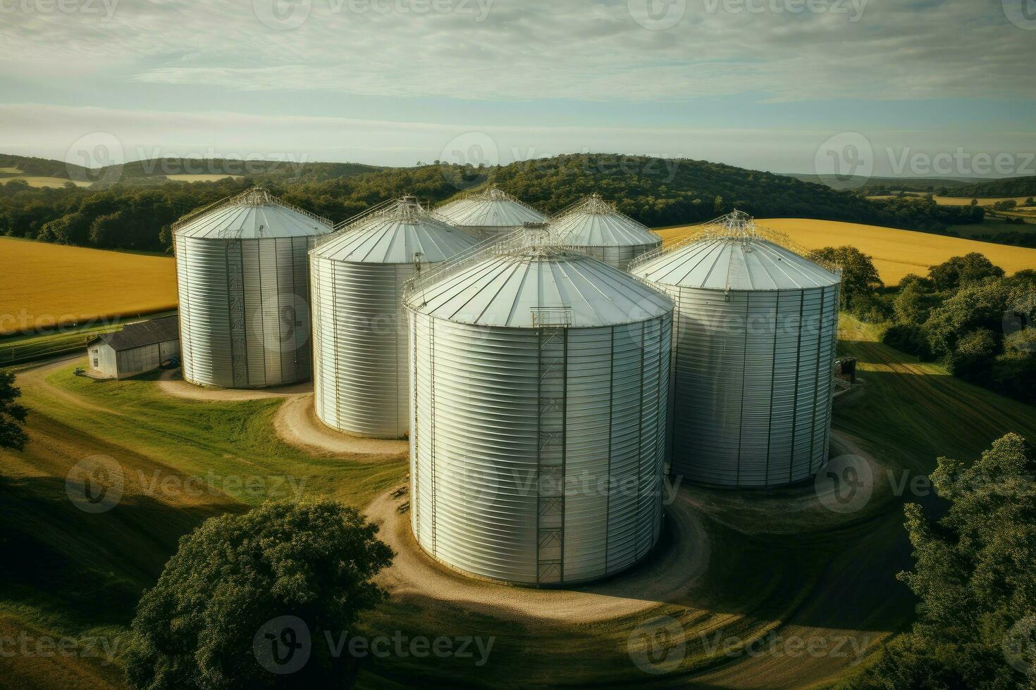 grano silos paisaje. generar ai foto